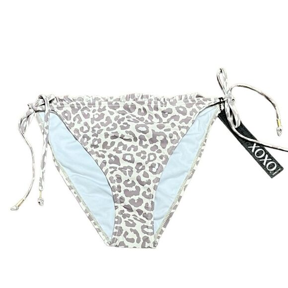 XOXO Women’s Gray And Cream Cheetah Print String Bikini Bottoms, Size M, NWT - Picture 1 of 5